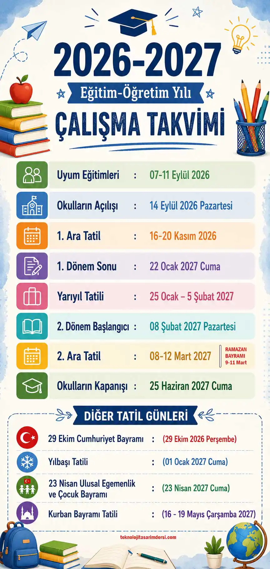 2026-2027 MEB iş günü takvimi ve tatil günleri